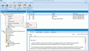 Outlook PST Recovery screenshot