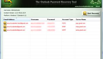 Outlook Password Decryptor screenshot