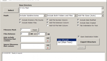Export Directory Structure to Excel screenshot