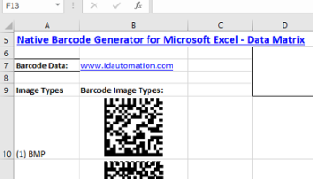 Excel Data Matrix 2D Barcode Generator screenshot