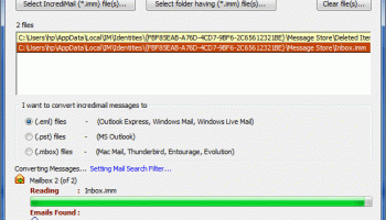 Transferring emails from IncrediMail to Windows Live Mail screenshot