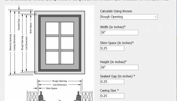 WDMA Standard Window Sizing Tool screenshot
