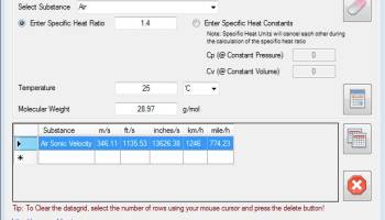 Gas Sonic Velocity Calculator screenshot