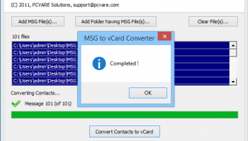 Convert Contacts .msg to .vcf screenshot