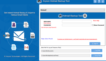 Aryson Hotmail Backup Tool screenshot