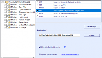 Exchange EDB to EML screenshot