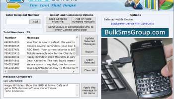 Bulk SMS BlackBerry screenshot