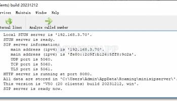 miniSipServer screenshot