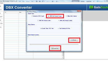 GainTools DBX to MSG Converter Tool screenshot