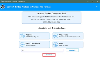 Aryson Zimbra Converter Tool screenshot