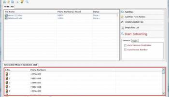 Phone Number Extractor Files screenshot