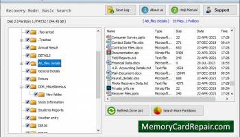 Memory Card Recovery Application screenshot