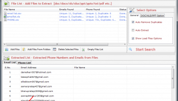 Phone and Email Extractor Files screenshot