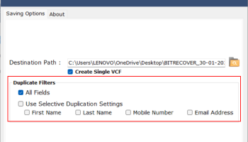 BitRecover vCard Duplicate Remover screenshot