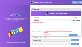 Aryson Zoho Backup Tool screenshot