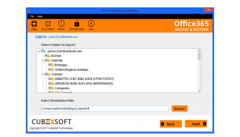 Exchange Online Archiving Mailbox Backup screenshot