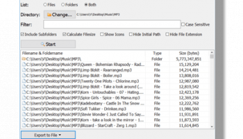 Filename Lister screenshot