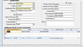 SBS Vendor Management screenshot