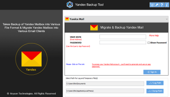 Aryson Yandex Backup Tool screenshot