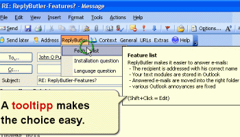 ReplyButler: Outlook boilerplate texts screenshot
