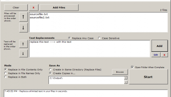 Replace Text in Files for Windows screenshot