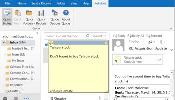 ReliefJet Quick Notes for Outlook screenshot