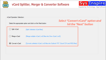 SysInspire vCard Converter Software screenshot
