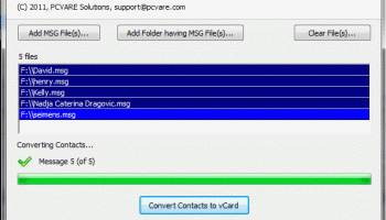 Conversion MSG to vCard screenshot