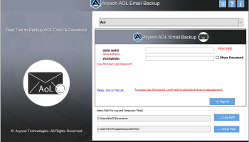 Aryson AOL Backup Tool screenshot