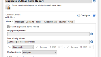 Duplicate Outlook Items Report screenshot