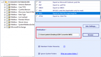 Exchange EDB to MSG screenshot