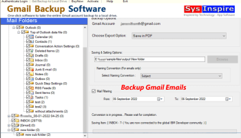 SysInspire Gmail Backup Software screenshot