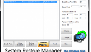 System Restore Manager screenshot