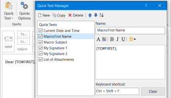 ReliefJet Quick Text for Outlook screenshot