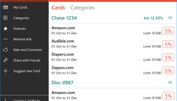 CashBack Categories screenshot